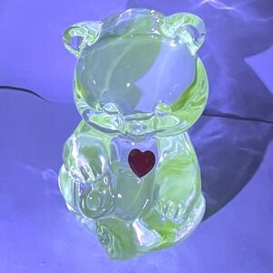 Fenton July Birthstone Bear Ruby UV Glow Figurine Stamped Art Glass VTG